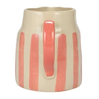 Hello Honey® 9" Hand-Painted Wax Relief Pink Sriped Stoneware Pitcher