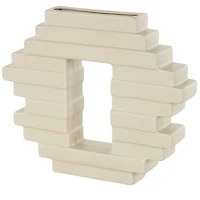 12" Cream Ceramic Abstract Decorative Vase with Rectangular Center Cutout