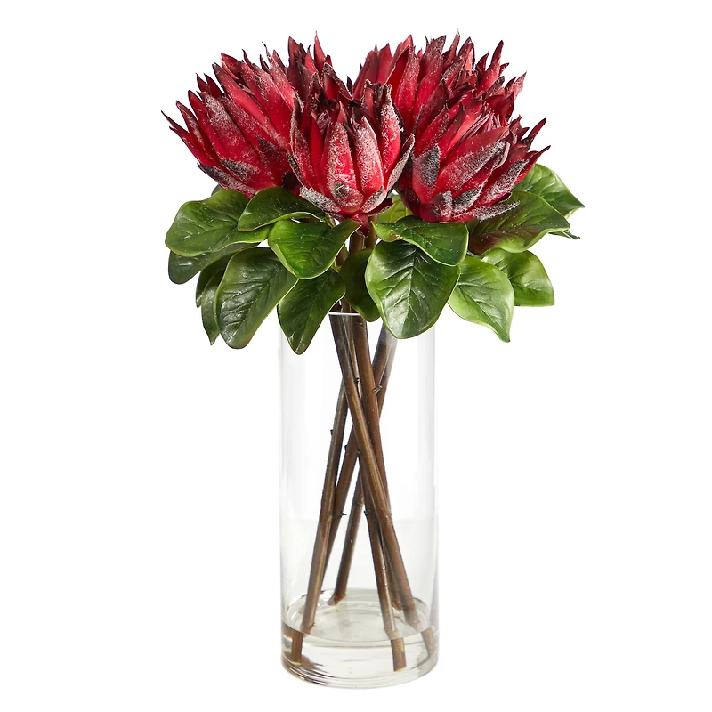 22" King Protea Floral Arrangement in Glass Vase