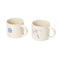 Hello Honey® 16oz. Cream and Blue Stoneware Mug Set with Wax Relief Illustration and Secret Image on Bottom