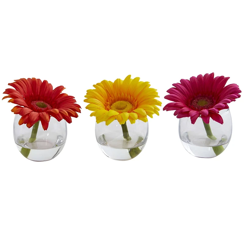 4" Daisy Artificial Arrangement in Glass Vase Set