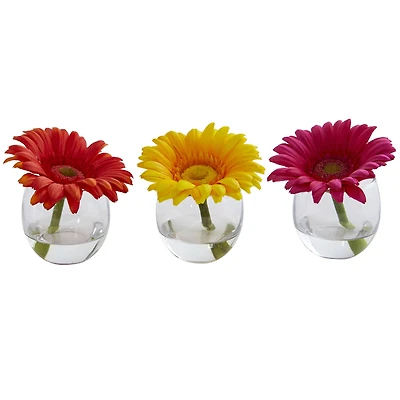 4" Daisy Artificial Arrangement in Glass Vase Set
