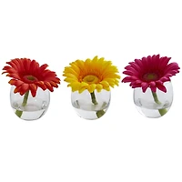 4" Daisy Artificial Arrangement in Glass Vase Set