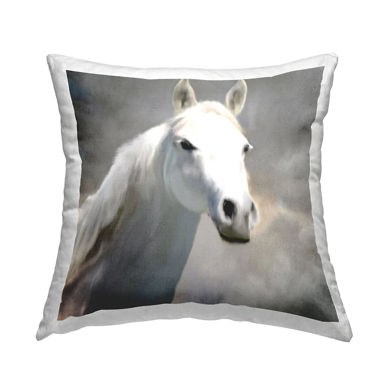 Stupell Industries Stoic White Horse Rural Countryside Animal Wildlife Throw Pillow, 18" x 18"