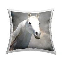 Stupell Industries Stoic White Horse Rural Countryside Animal Wildlife Throw Pillow, 18" x 18"