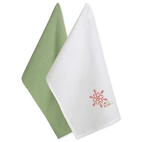 DII® Green Check & White Happy Holidays Dishtowel Set