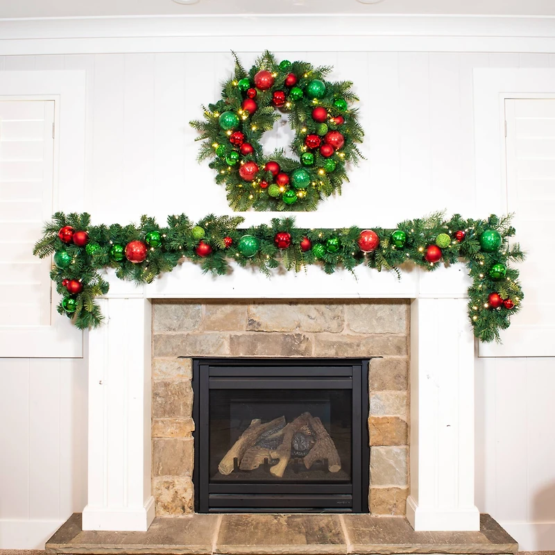 Village Lighting 30" Pre-Lit Christmas Cheer Wreath, Clear LED Lights