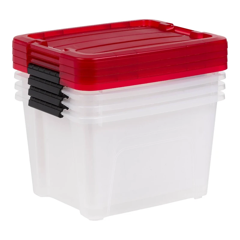 IRIS® 20.5qt. Clear Holiday Storage Boxes with Red Buckle Lids, 4ct.