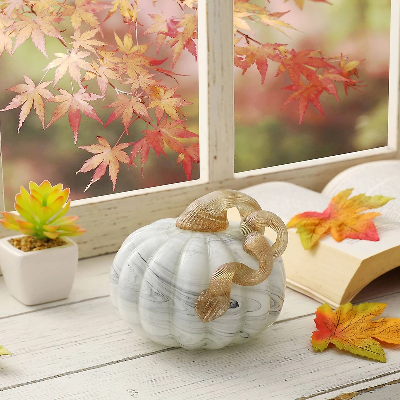 Glitzhome® Small Marble Glass Pumpkin, Gray