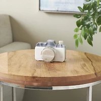 5" White Abstract Marble Digital Camera Sculpture with Beige & Gray Accents