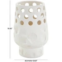 10" White Ceramic Shell Vase with Circular Cutouts