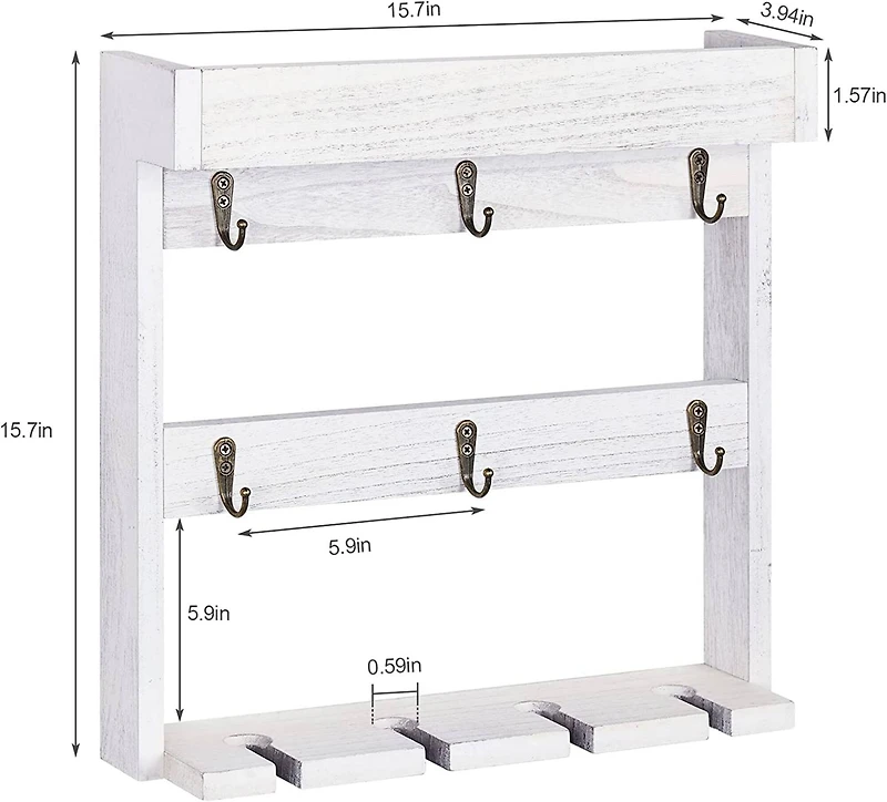 NEX™ 16" Gray White Wood Wall-Mounted Coffee Mug Rack