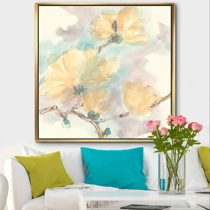 Designart - Magnolias in White II - Cabin & Lodge Framed Canvas