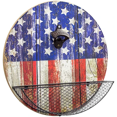 American Flag Bottle Opener & Cap Catcher Wall Décor