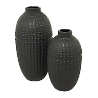 Set of 2" Black Stoneware Contemporary Vase 16", 12"
