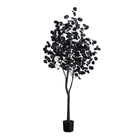 6ft. Pre-Lit Artificial Halloween Black Eucalyptus Tree with 300 Orange & Purple LED Lights