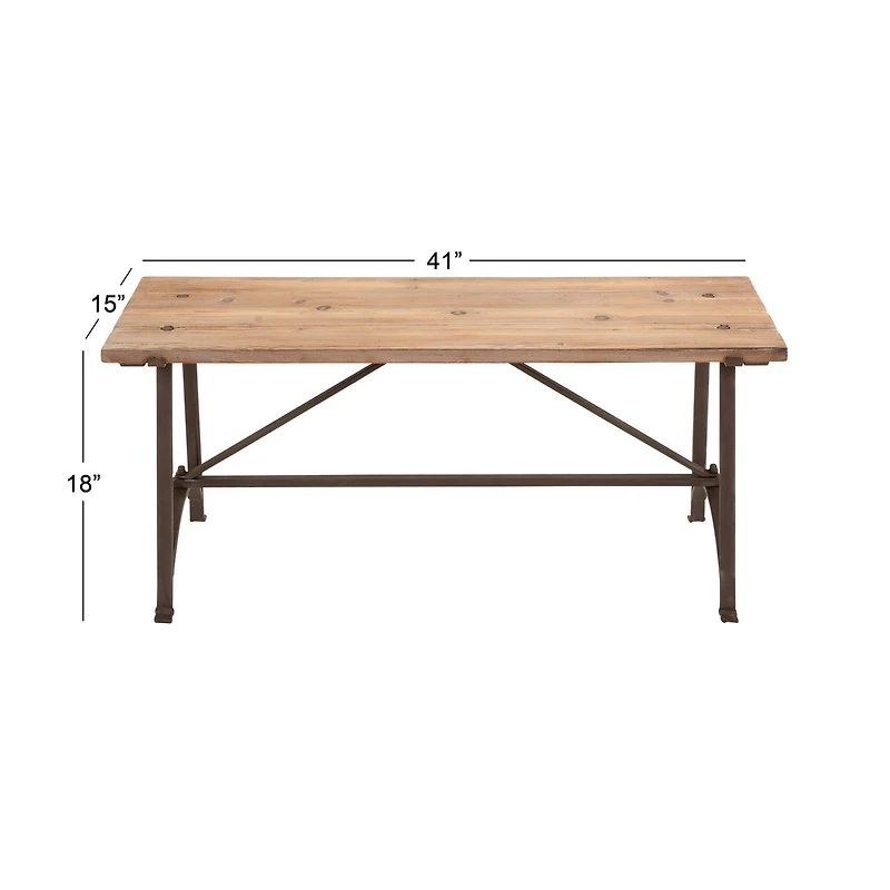 3.5ft. Beige Chinese Fir and Metal Industrial Bench