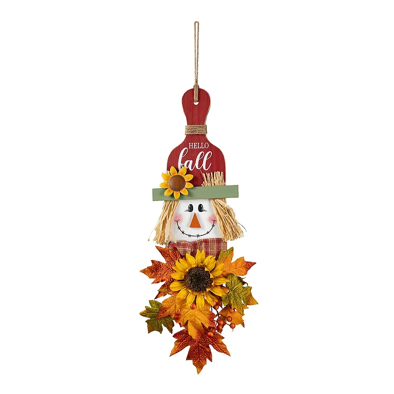 Glitzhome® 26" Fall Wood Scarecrow Floral Door Hanger