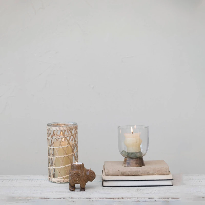 Hello Honey® 10" Woven Grass Glass Hurricane