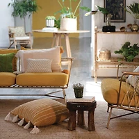 Hello Honey® Mustard & White Applique Stripe Cotton Woven Pillow