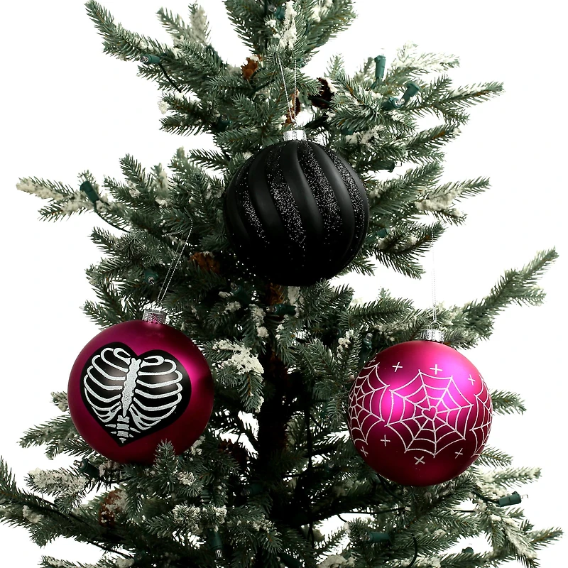 4.75" Black & Pink Plastic Ball Ornament Set by Ashland®