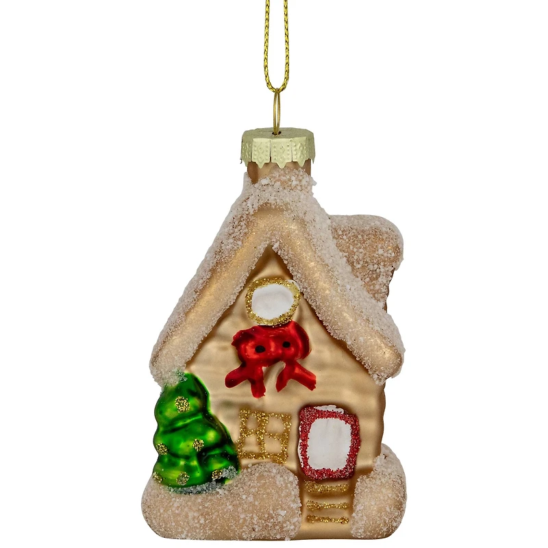 Snowy Country Cabin Glass Christmas Hanging Ornament - 3.25" - Gold Finish