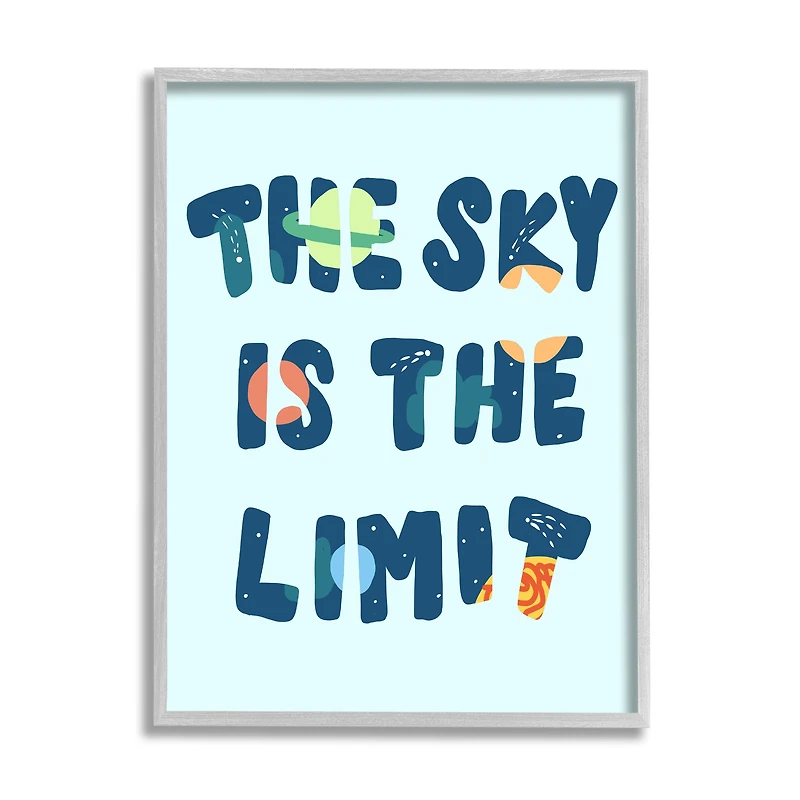 Stupell Industries Sky Is the Limit Quote Space Planet Typography in Gray Frame Wall Art