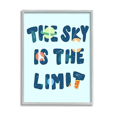 Stupell Industries Sky Is the Limit Quote Space Planet Typography in Gray Frame Wall Art