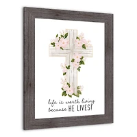 He Lives Floral Cross 16" x 20" Western Gray Framed Print