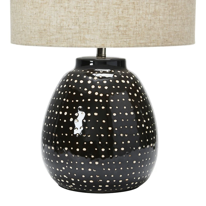 Hello Honey® 22" Black and White Dotted Stoneware Table Lamp with Linen Shade