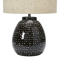 Hello Honey® 22" Black and White Dotted Stoneware Table Lamp with Linen Shade