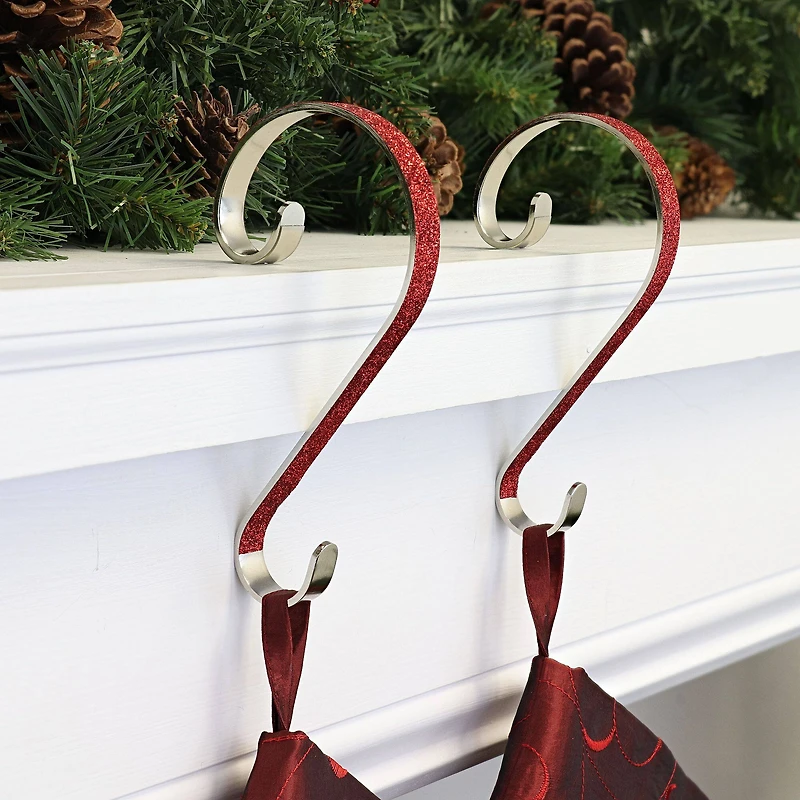 Haute Decor Stocking Scroll® Red Glitter Stocking Holders, 2ct.