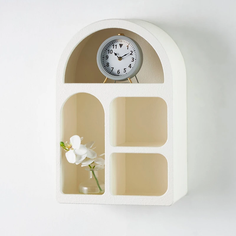 24" Cream Geometric Arched Wall Shelf
