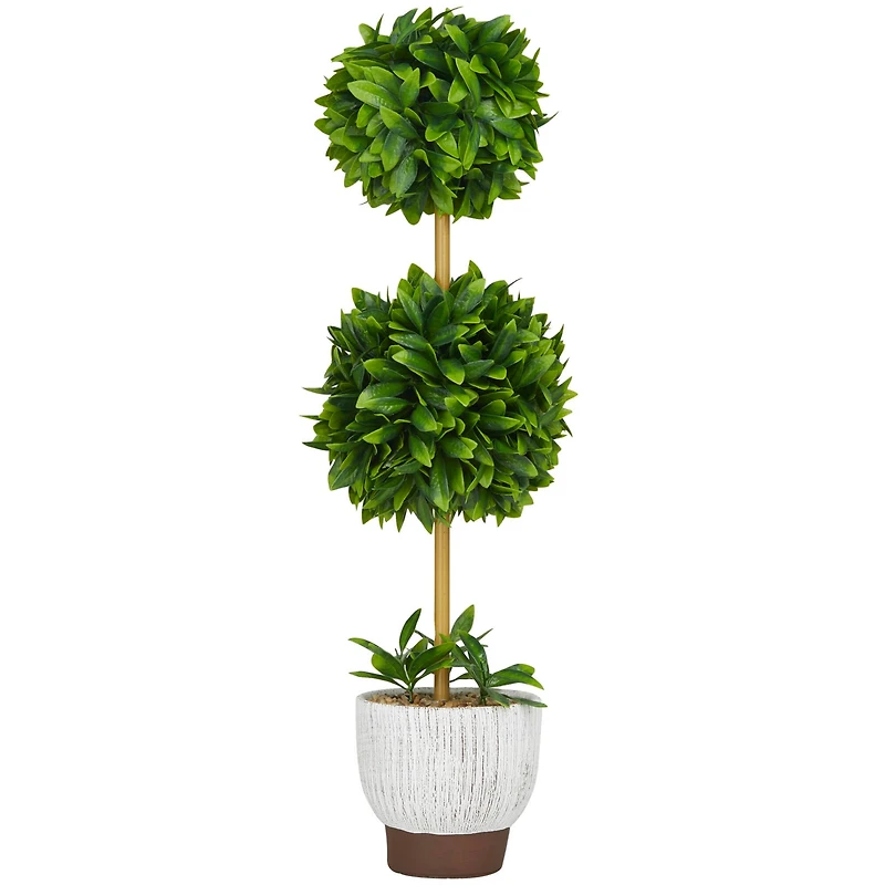 2ft. Green Boxwood Ball Topiary Faux Foliage with White Cement Pot