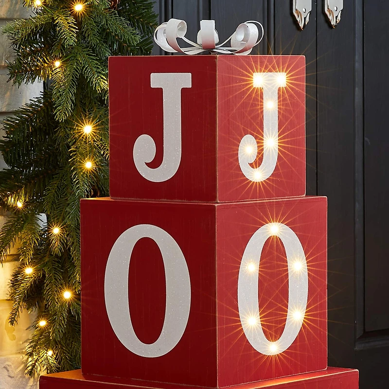 Glitzhome® 32" Lighted Wooden Block JOY Porch Sign