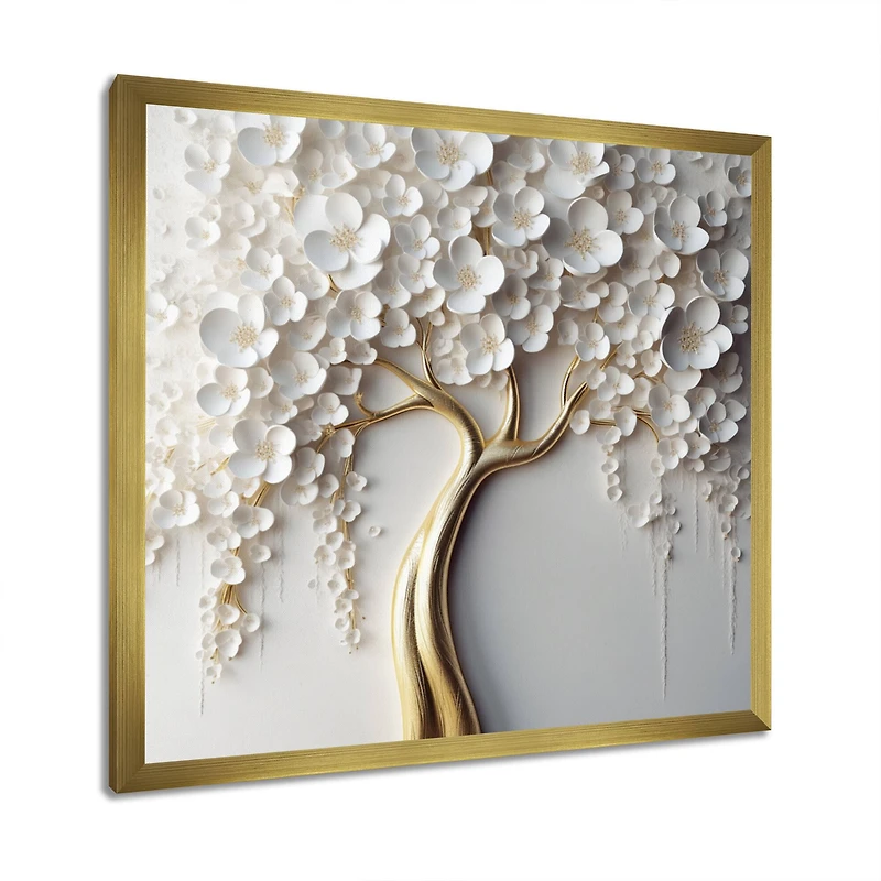 Designart "White Orchid Tree Garden Of Branches Vii" Tree Floral Framed Wall Art For Living Room