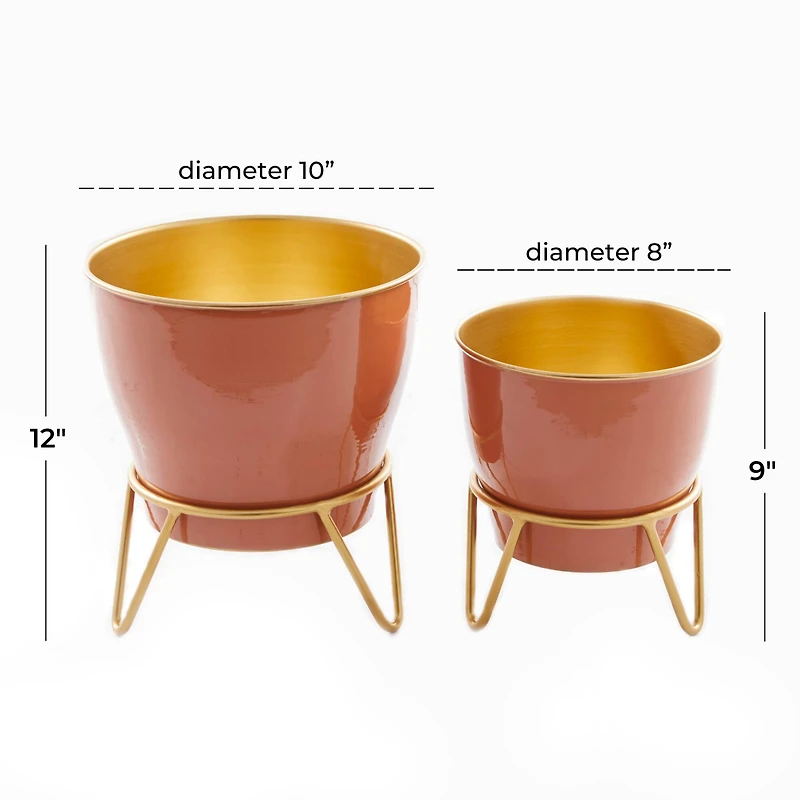 The Novogratz Set of 2 Pink Iron Modern Planter, 12" x 10" x 10"