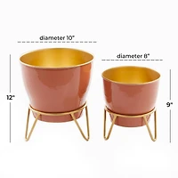 The Novogratz Set of 2 Pink Iron Modern Planter, 12" x 10" x 10"