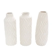 White Ceramic Dimensional Chevron Textured Vase with Varying Shapes Set