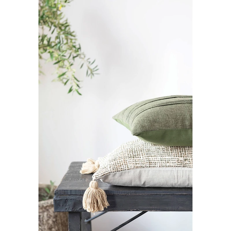 Hello Honey® Chambray Back Woven Cotton Blend Lumbar Pillow with Tassels