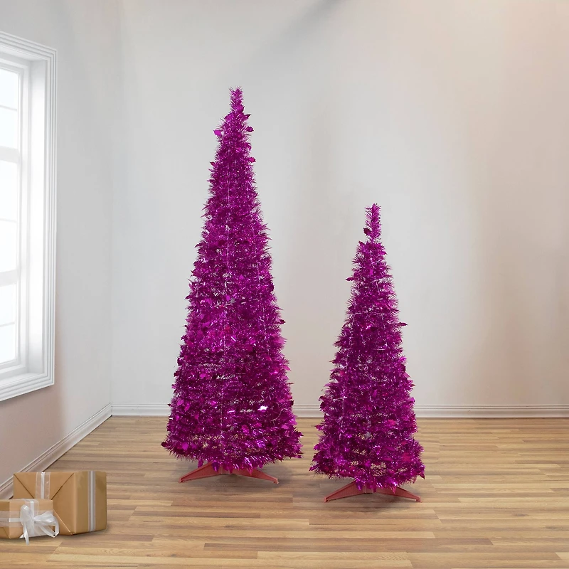 6ft. Unlit Pink Tinsel Pop-Up Artificial Christmas Tree