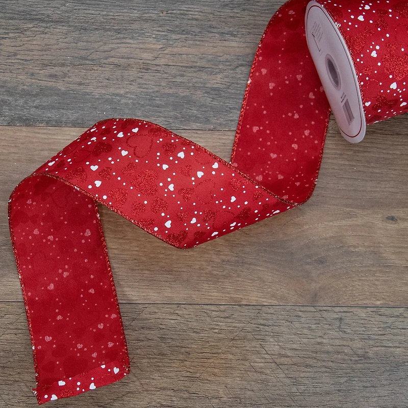 2.5" x 10yd. Red Hearts Valentine's Day Wired Craft Ribbon