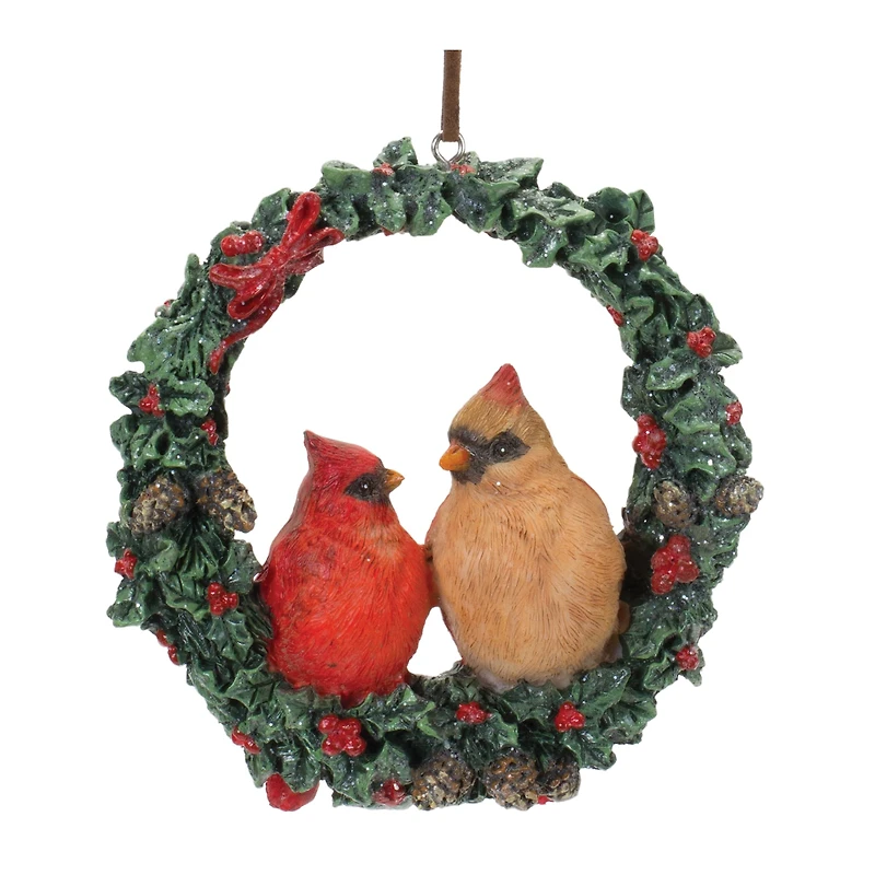 4ct. Cardinal Bird Couple Wreath Ornament