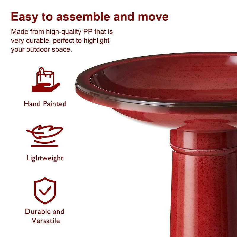 Glitzhome® 21.5" Faux Ceramic Tall Pedestal Birdbath