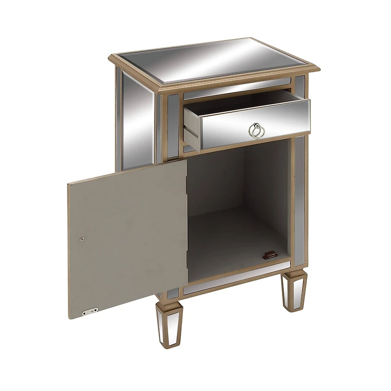 Beige Mirror Glam Cabinet, 30" x 19" x 15"