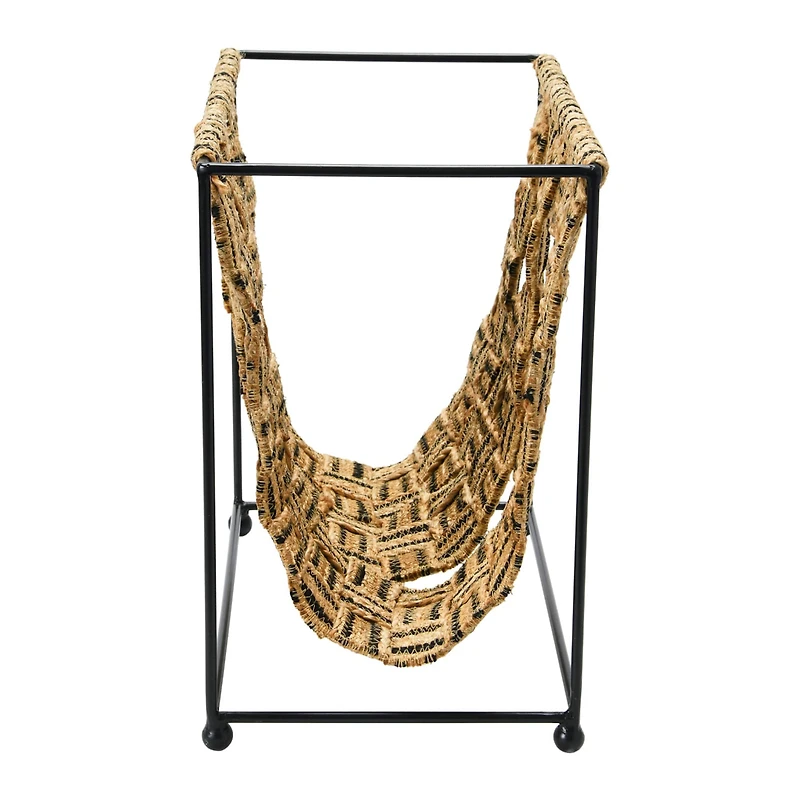 Hello Honey® Natural & Black Decorative Woven Jute & Metal Magazine Holder