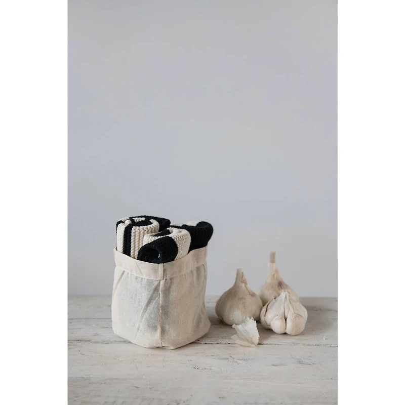 Hello Honey® Black & White Square Cotton Dishcloth Set