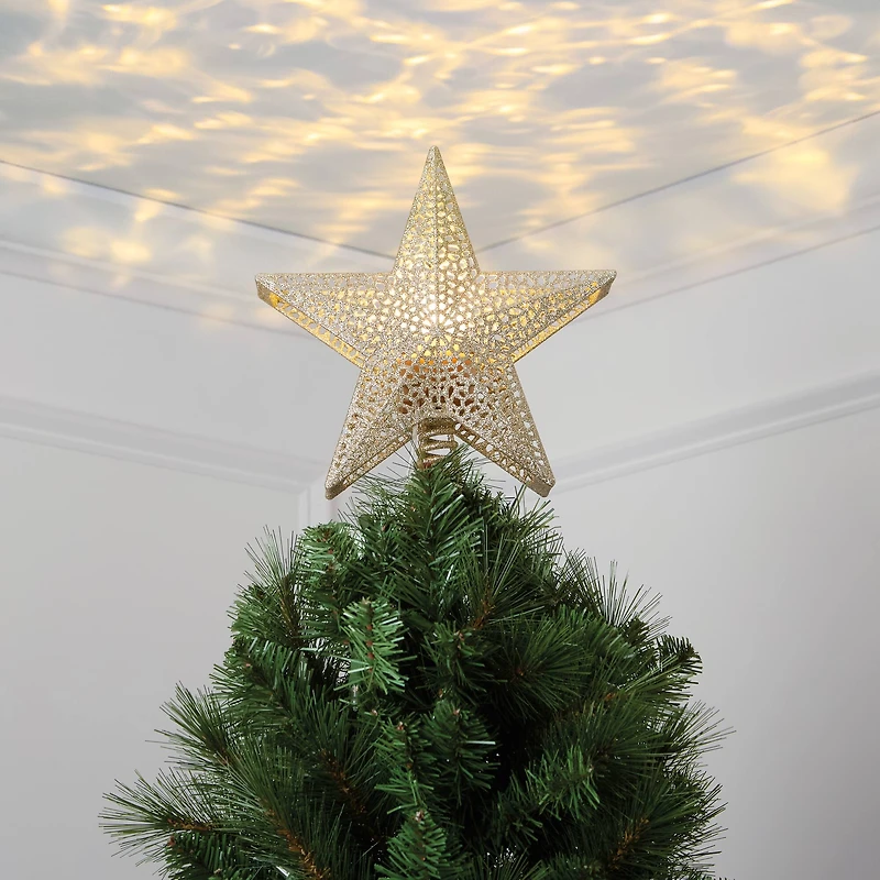 9.5" Gold Glitter Star Lighted Projection Tree Topper by Ashland®