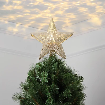 9.5" Gold Glitter Star Lighted Projection Tree Topper by Ashland®