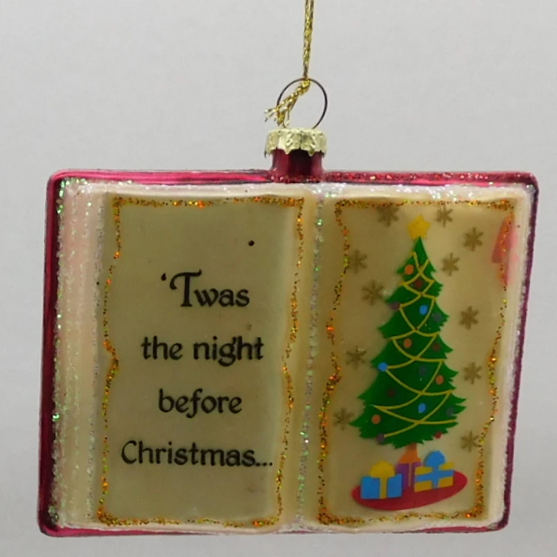 Glittered Twas the Night Before Christmas Book Glass Ornament - 3.5"